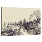 Ink Sketch Rowboat on Lake Wall Art
