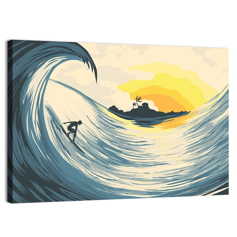 Tropical Sunset Surf Scene Wall Art, canvas print, landscape