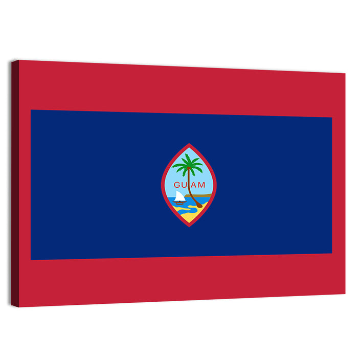 Guam Flag Emblem with Palm and Boat Wall Art as a canvas print