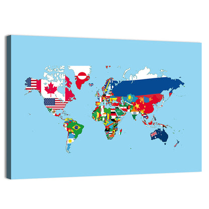 World Map With Flags Wall Art