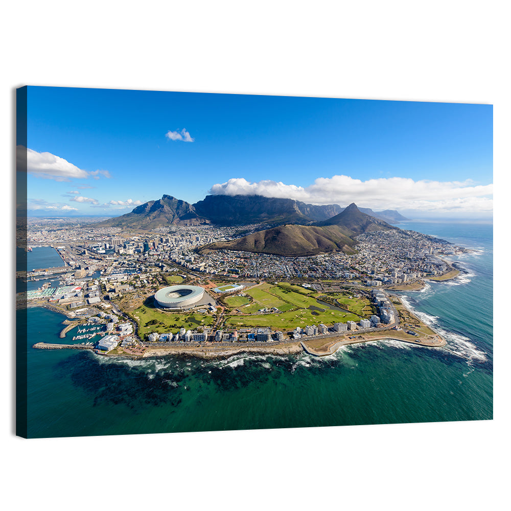 Cape Town Aerial View with Table Mountain Wall Art, canvas print, landscape