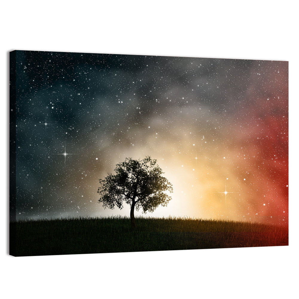 Tree Under Starry Sky Wall Art, canvas print, landscape