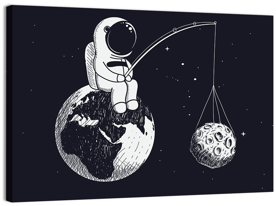 Little Astronaut Fishing the Moon Wall Art
