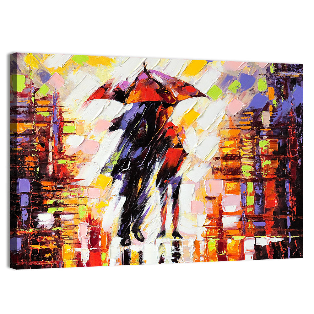 Couple Under Red Umbrella Wall Art, canvas print, landscape