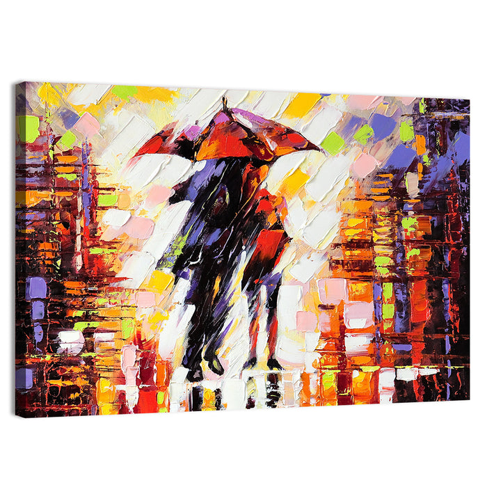 Couple Under Red Umbrella Wall Art as a canvas print