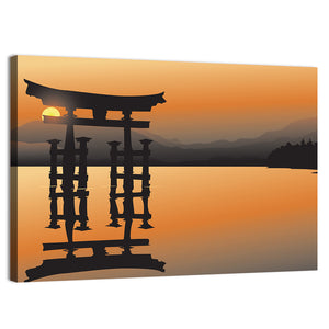 Asian Lake With Sunset Wall Art