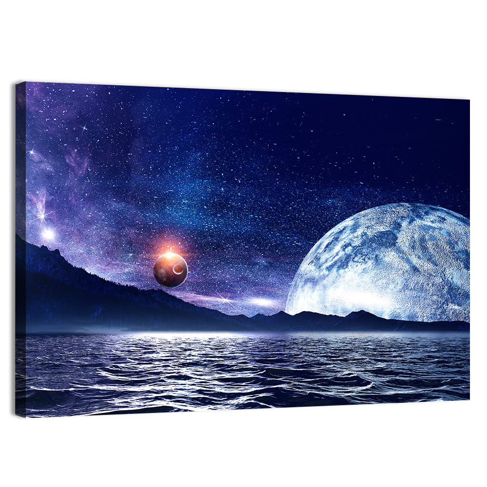 Hidden Moon Over Alien Sea Wall Art, canvas print, landscape