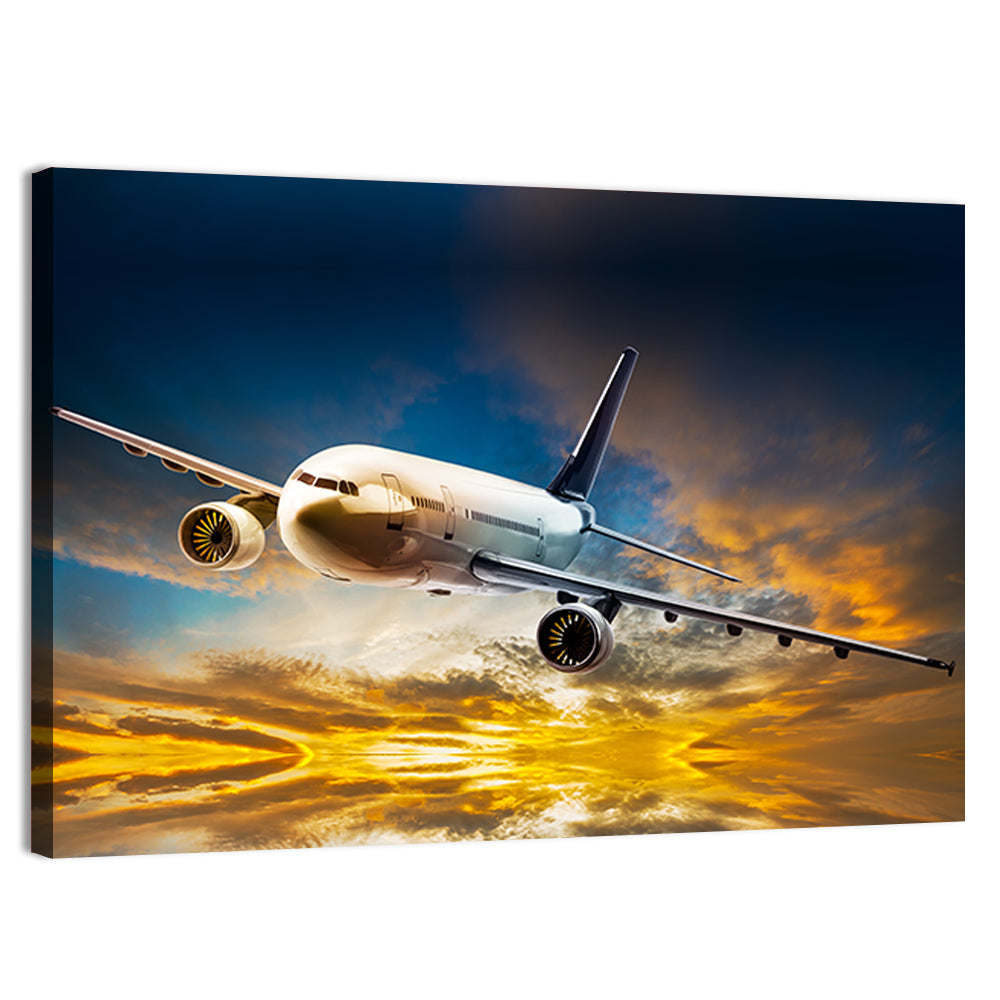 Jet Over Golden Cloudscape Wall Art, canvas print, landscape