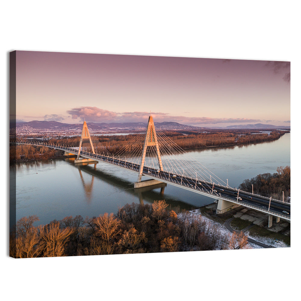 Megyeri Bridge at Dusk Wall Art, canvas print, landscape