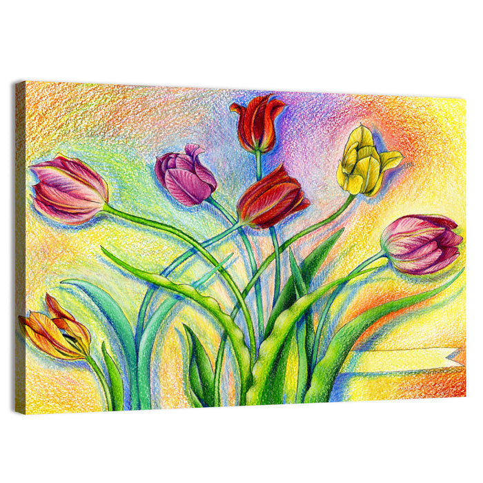 Colored Pencil Tulips Wall Art as a canvas print