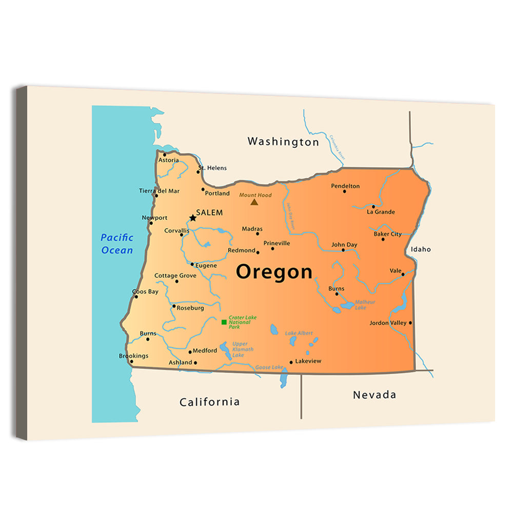 Oregon State Map Wall Art