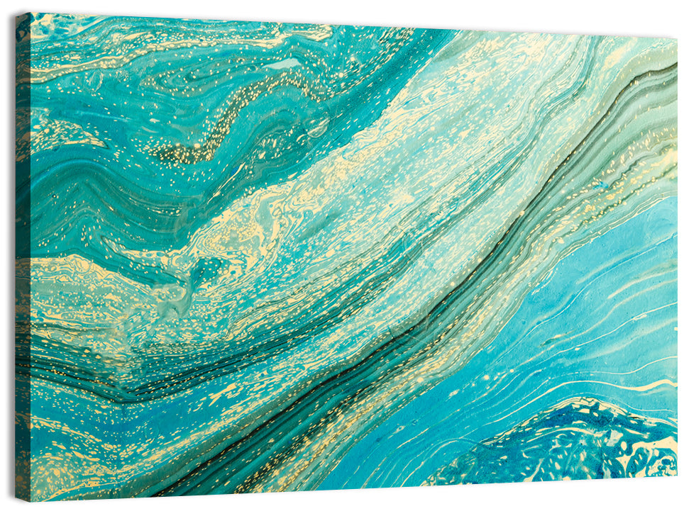 Teal Marble Swirl with Gold Veining Wall Art, canvas print, landscape