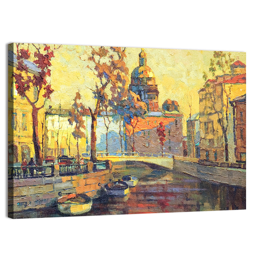 St Petersburg Golden Canal Wall Art, canvas print, landscape