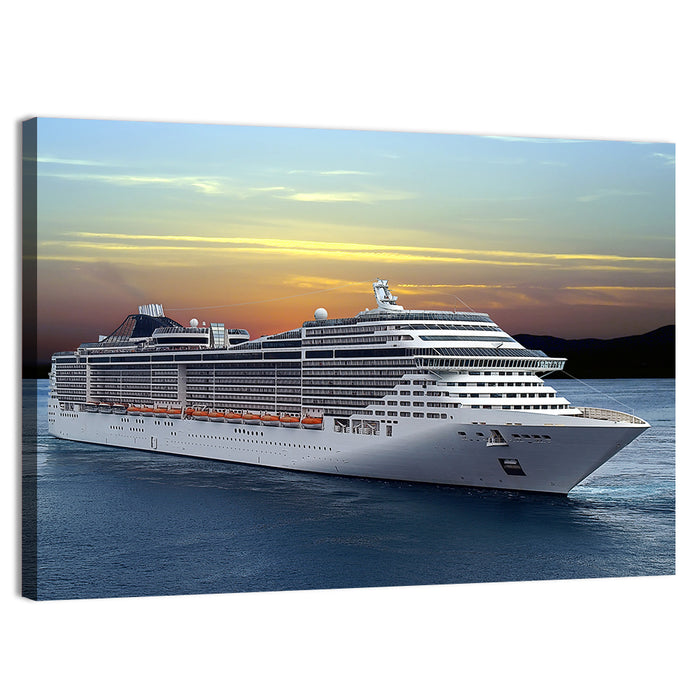 Cruise Ship at Sunset Wall Art as a canvas print