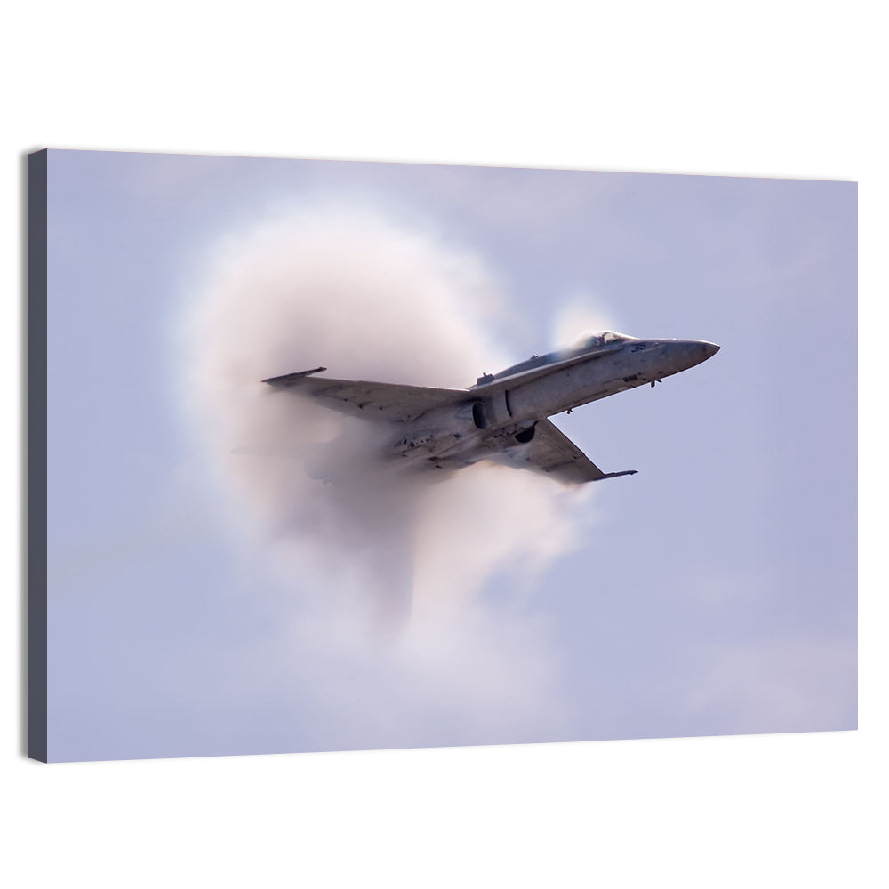 Supersonic Fighter Jet with Vapor Cone Wall Art, canvas print, landscape