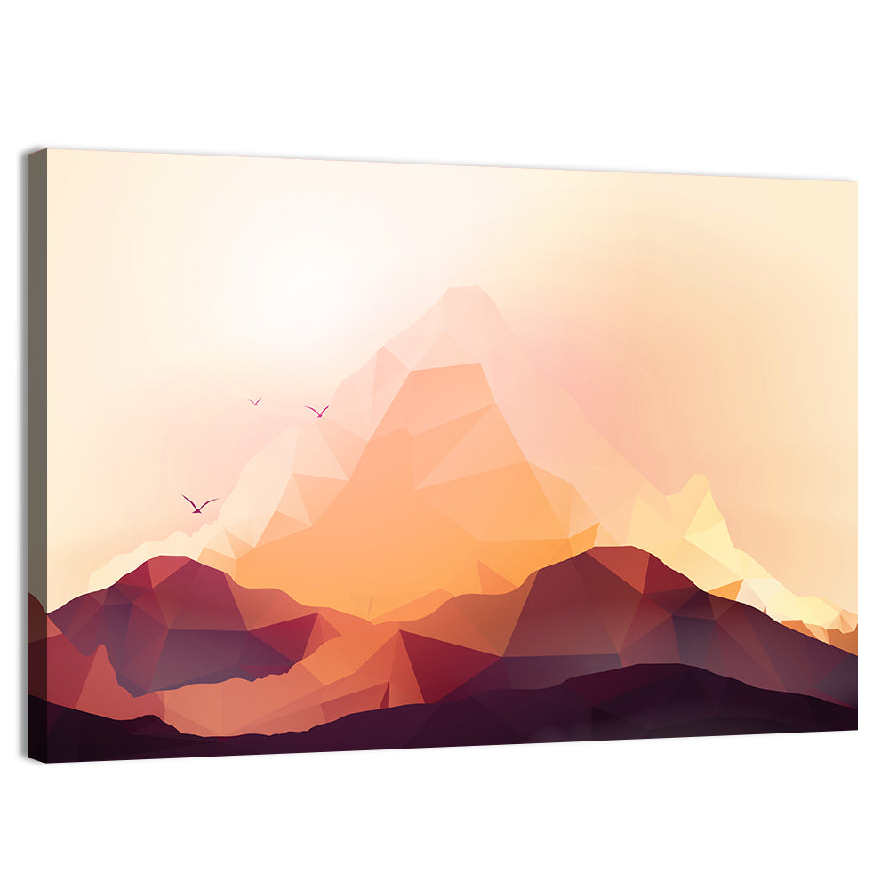 Geometric Mountain Sunset Illustration Wall Art