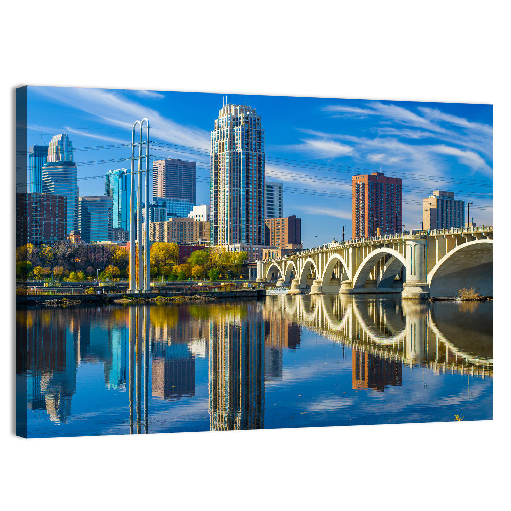 Minneapolis Skyline with Third Avenue Bridge Wall Art, canvas print, landscape