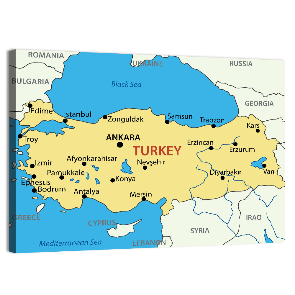 Republic of Turkey Map Wall Art, canvas print, landscape