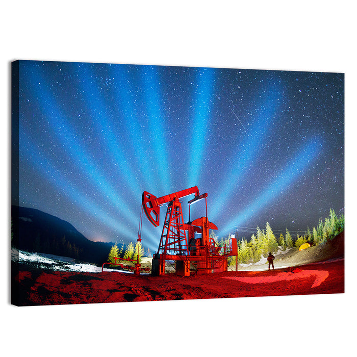 Starry Night Oil Pump Jack Wall Art as a canvas print