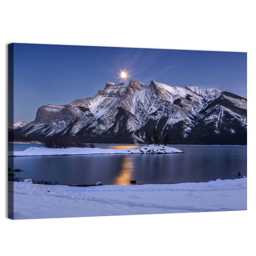 Moonlit Lake Minnewanka Wall Art, canvas print, landscape