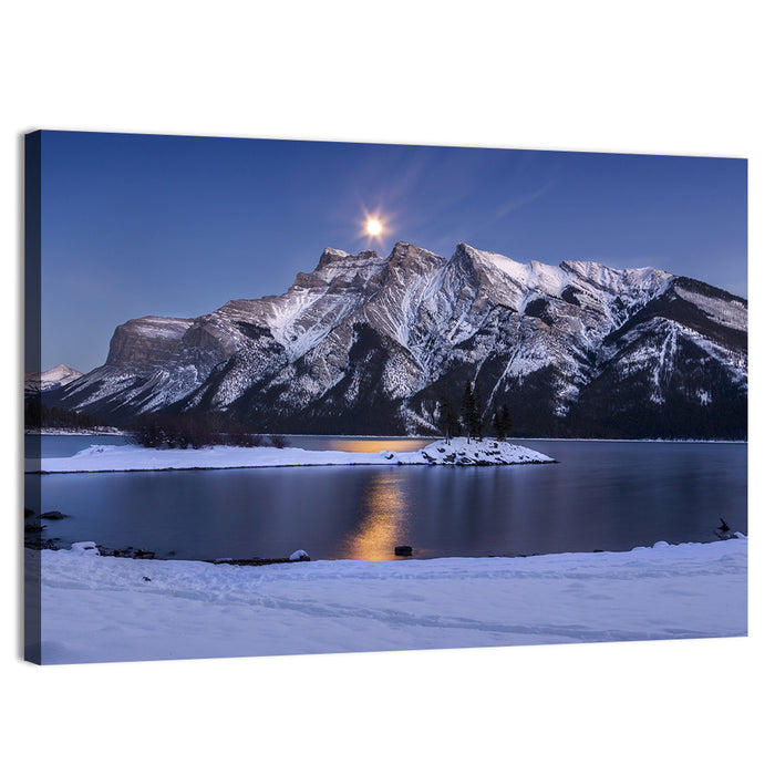 Moonlit Lake Minnewanka Wall Art as a canvas print