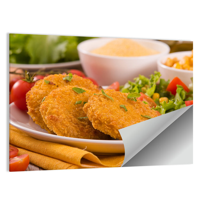 Golden Corn Cutlet Burger Wall Art as a poster print