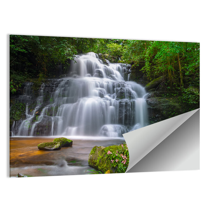 Mun Daeng Waterfall with Mossy Boulders Wall Art as a poster print