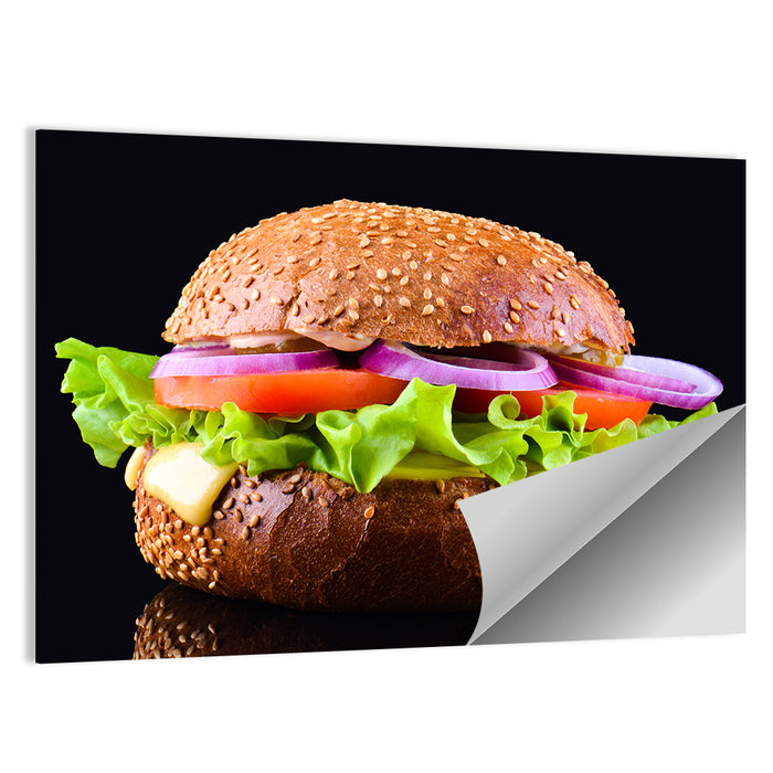 Sesame Bun Vegetarian Burger Wall Art as a poster print