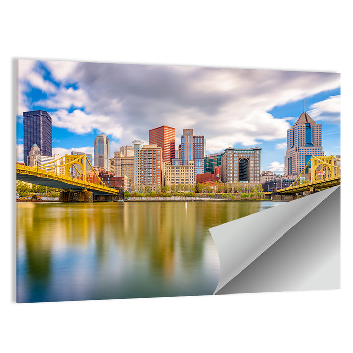 Pittsburgh Skyline with Roberto Clemente Bridge Wall Art as a poster print