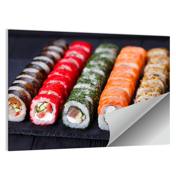 Sushi Rolls on Slate Wall Art as a poster print