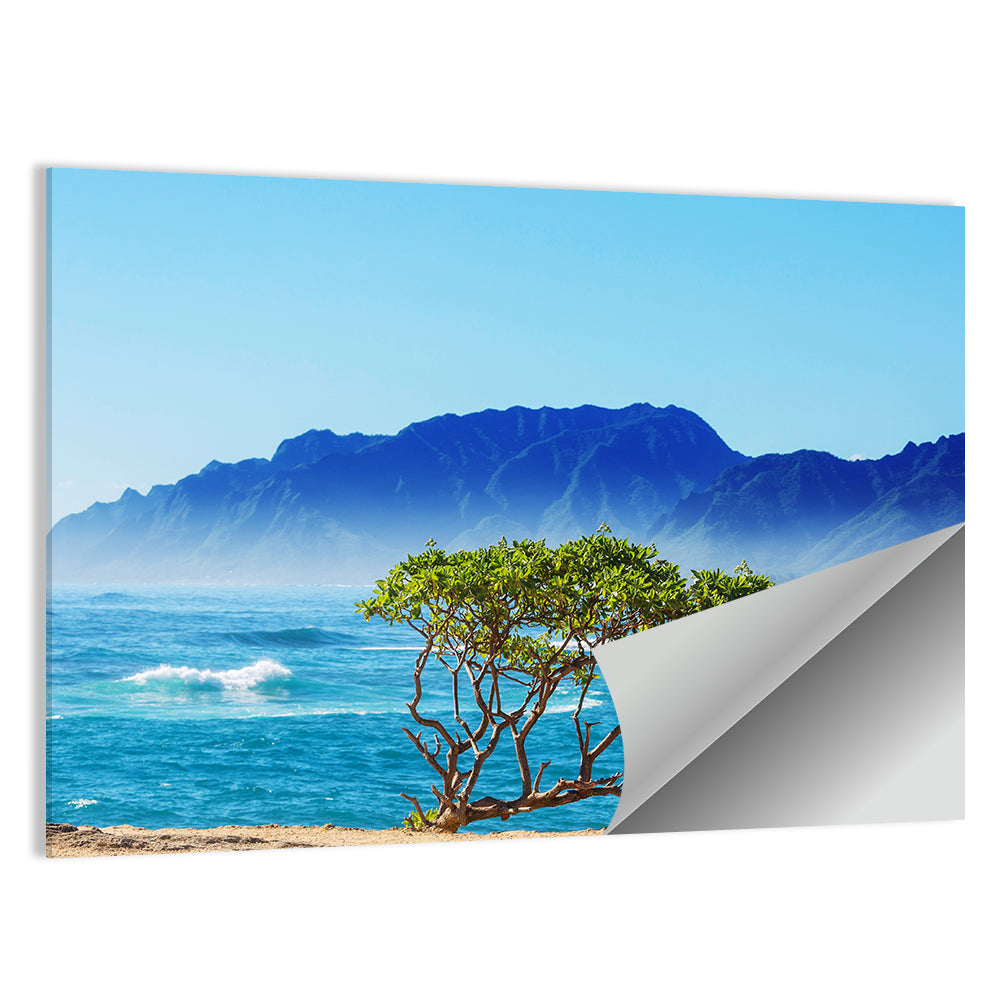 Hawaiian Coastal Tree on Rocky Shore Wall Art