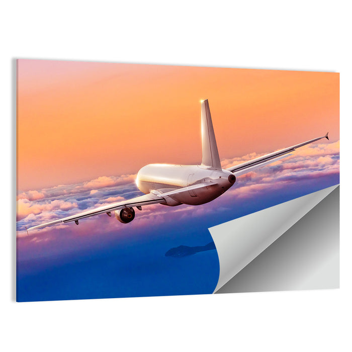 Airplane Over Clouds at Sunset Wall Art as a poster print