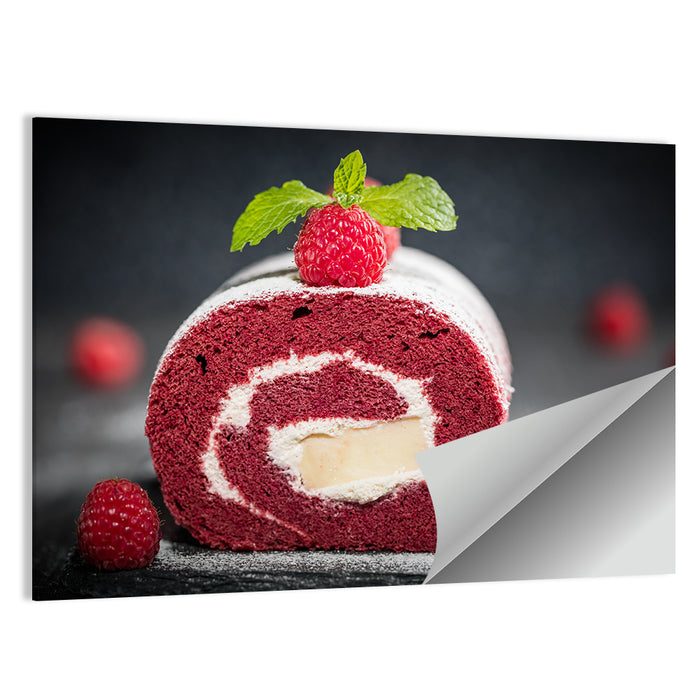 Raspberry Swiss Roll Cake Wall Art as a poster print