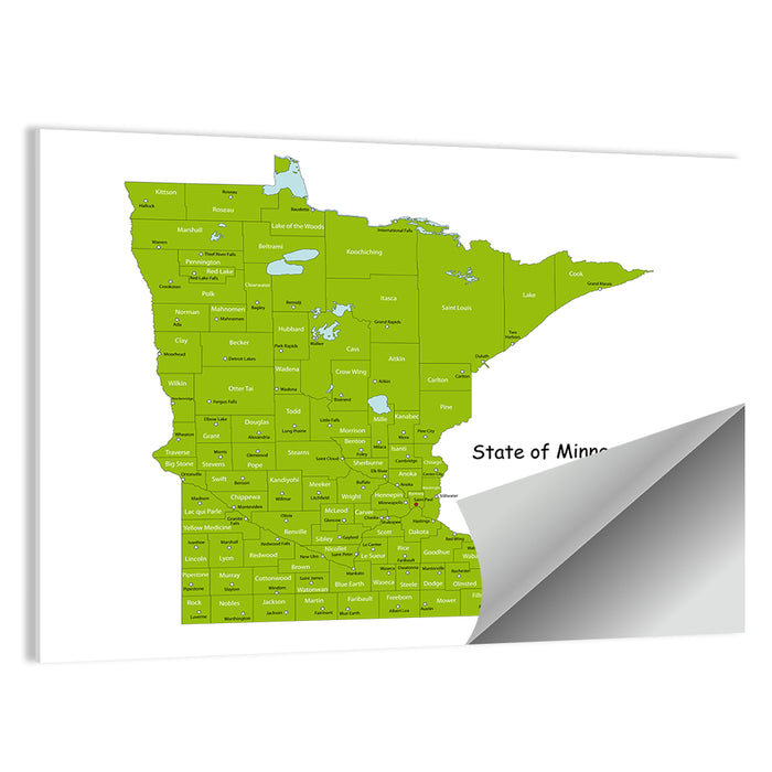 Green Minnesota County Map Wall Art as a poster print