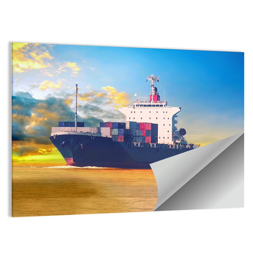 Container Ship at Golden Sunset Wall Art