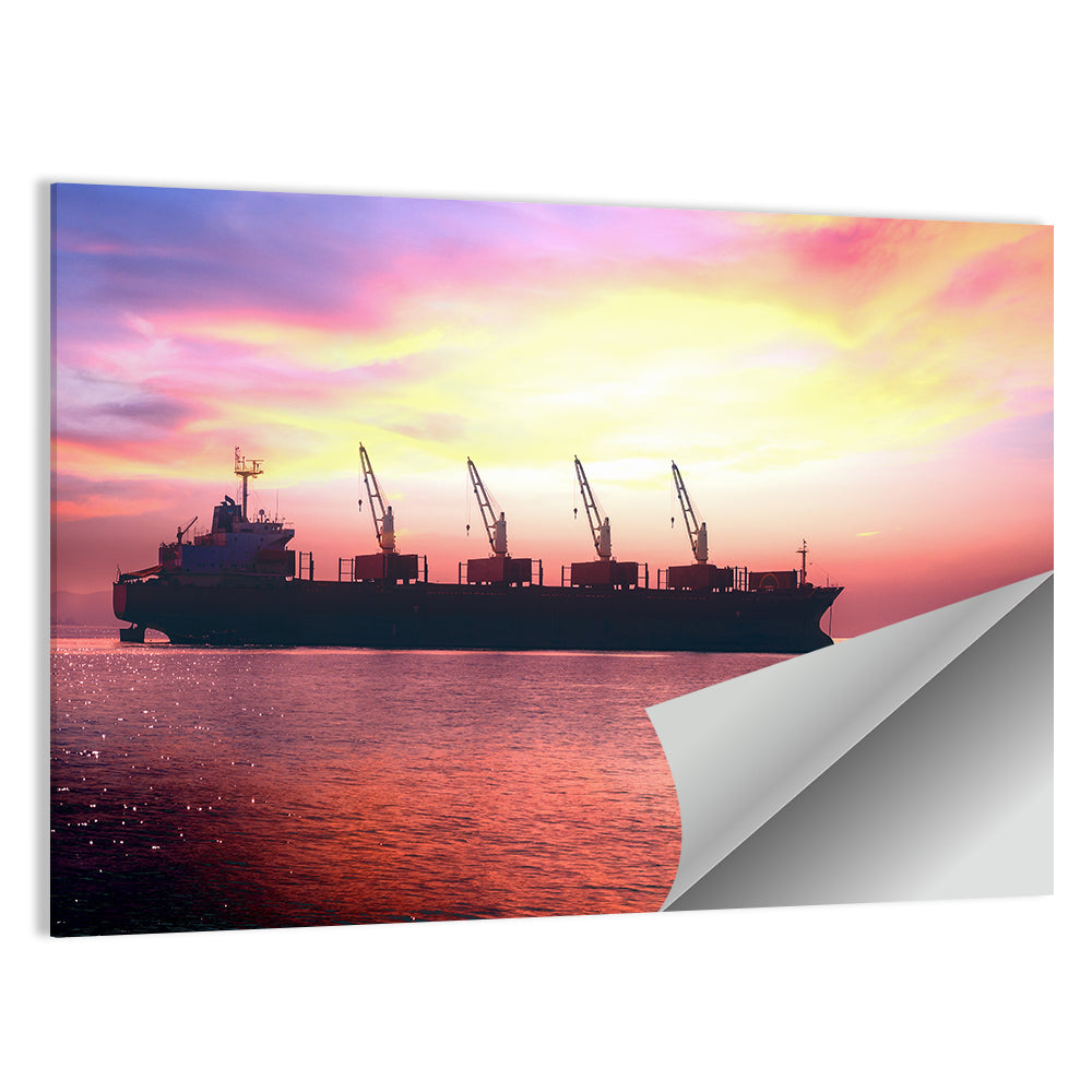 Sunset Cargo Ship Silhouette Wall Art