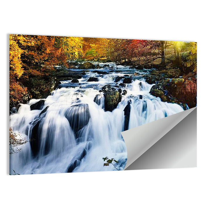 Mossy Autumn Forest Waterfall Wall Art as a poster print