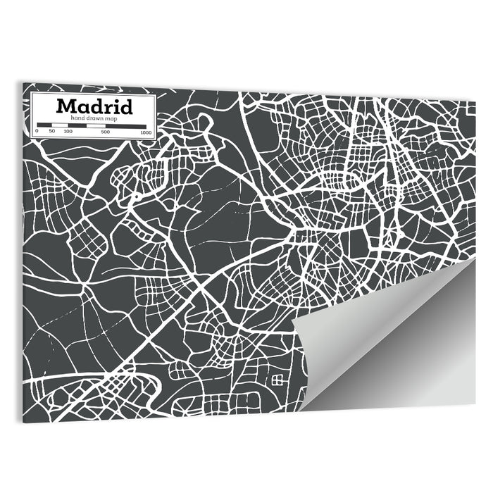 Madrid City Map Wall Art as a poster print