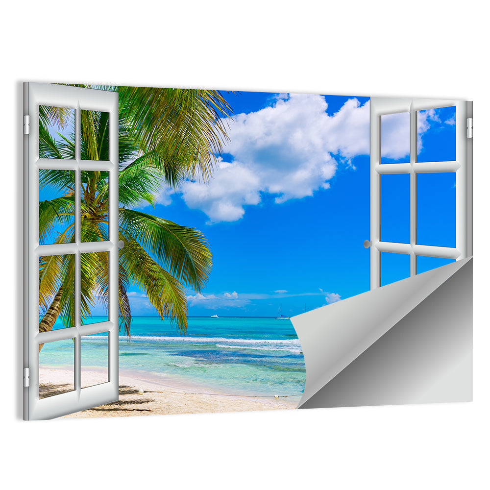 Tropical Ocean View Through Window Wall Art