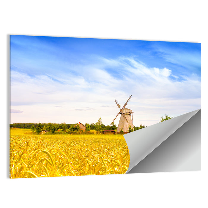 Dudutki Windmill in Golden Fields Wall Art as a poster print