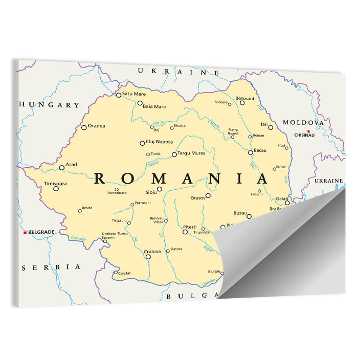 Minimalist Romania Political Map Wall Art as a poster print