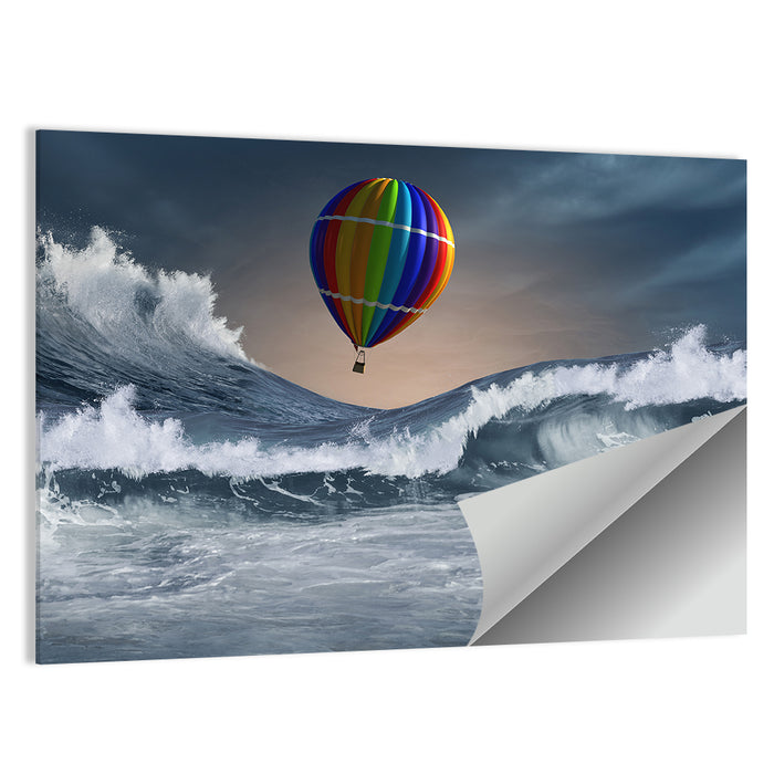Hot Air Balloon Above Stormy Sea Wall Art as a poster print