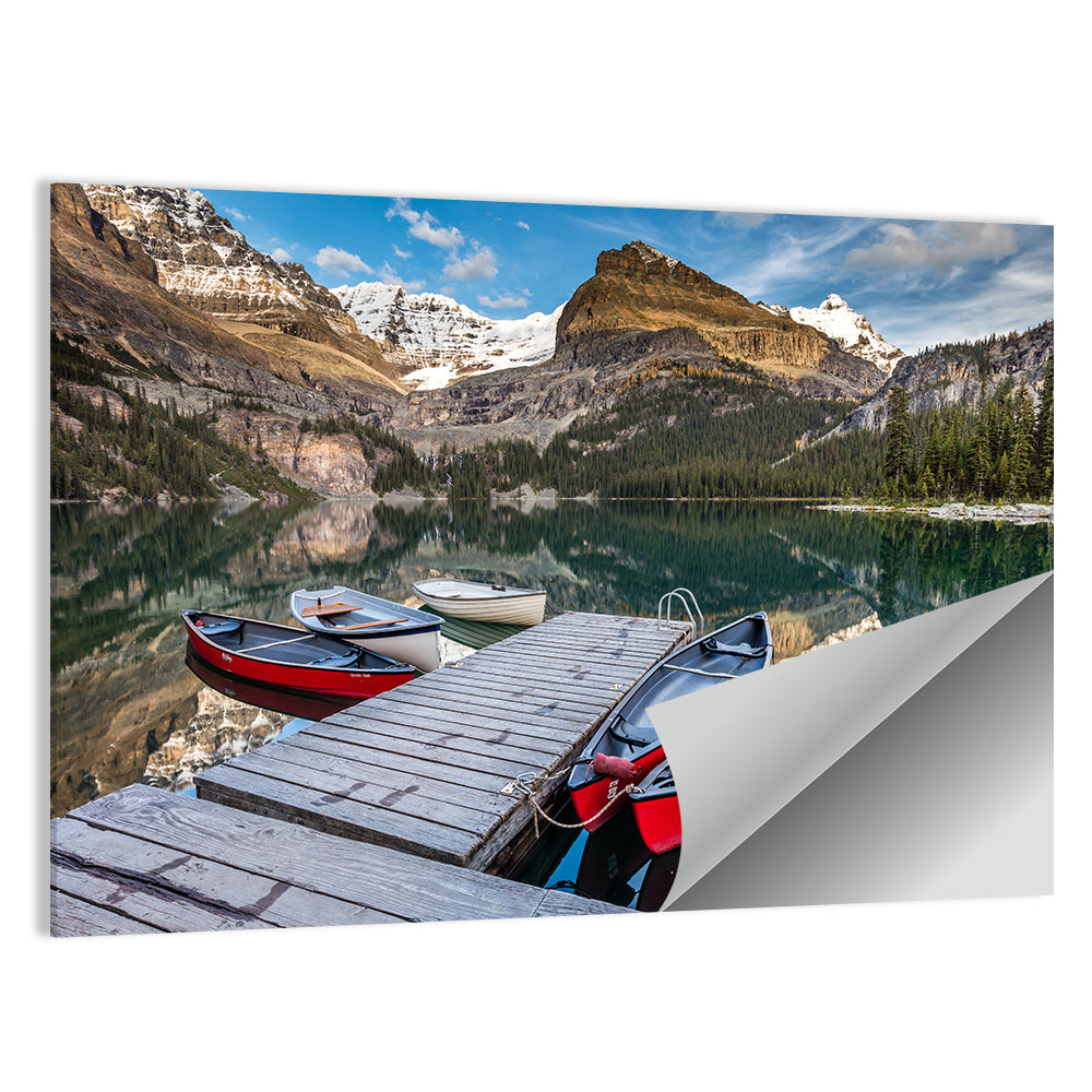 Canadian Rockies Lake with Red Canoes Wall Art