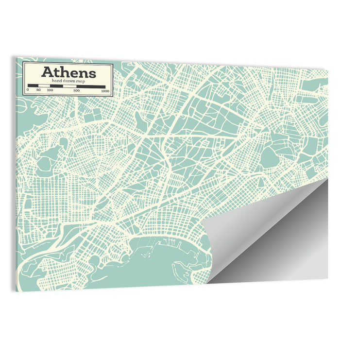 Athens Coastal Map Wall Art as a poster print