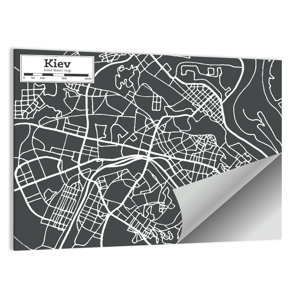 Kiev Street Grid Map Wall Art