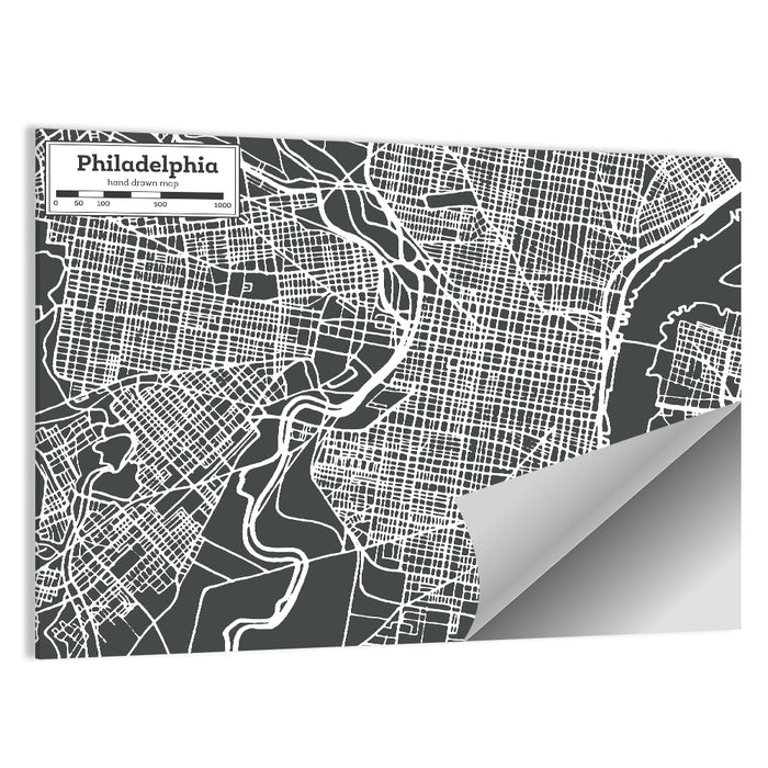 Philadelphia Street Grid Map Wall Art as a poster print