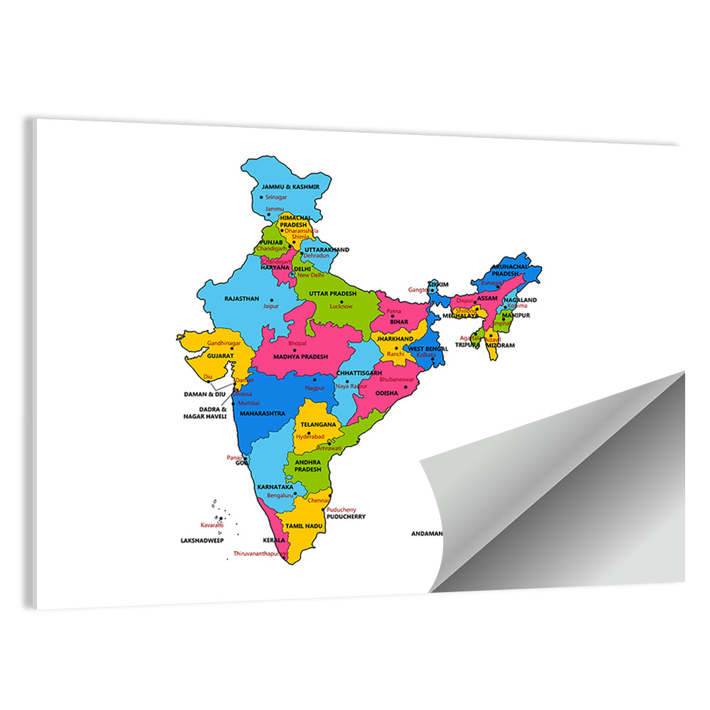 India Political Map Wall Art