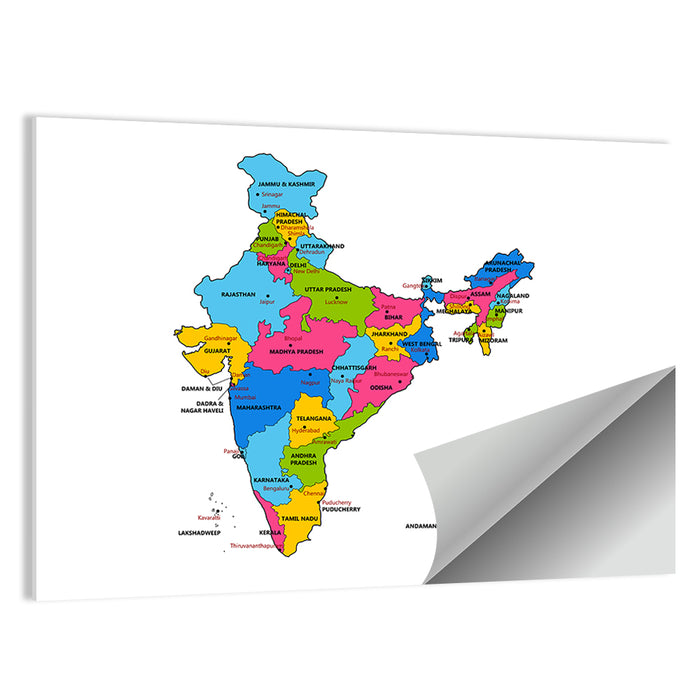 India Political Map Wall Art as a poster print