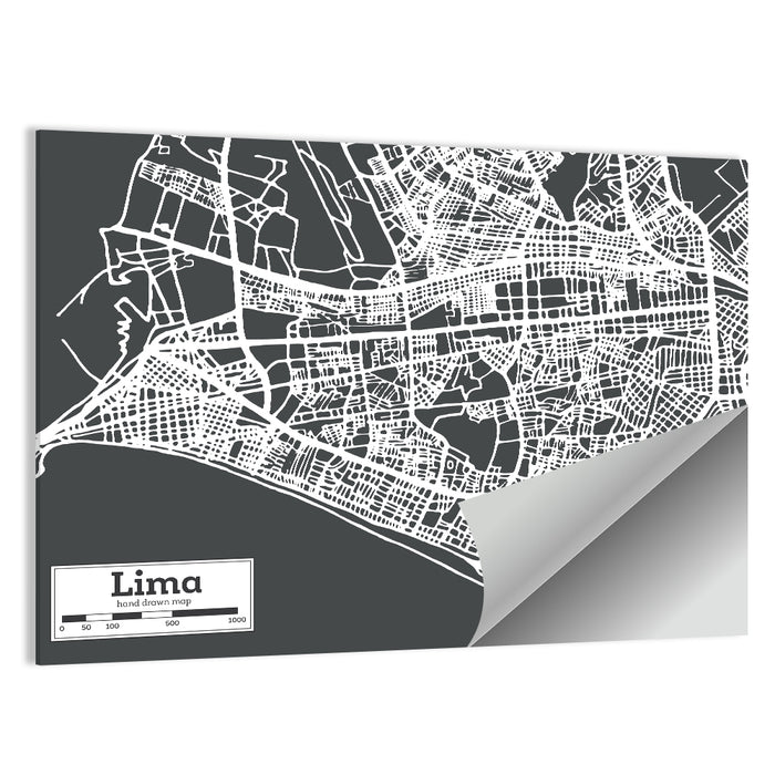 Lima Coastal City Map Wall Art as a poster print