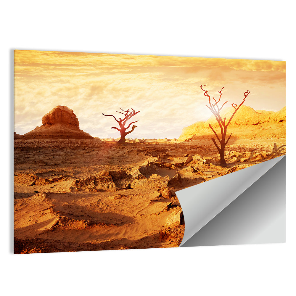 Skeletal Trees in Golden Desert Wall Art
